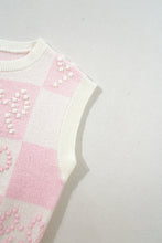 Pink Preppy Bow Detail Checkered Sweater Vest