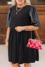 Black Plus Size Half Puff Sleeve Swing Dress