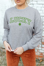 LUCKY Clover Embroidered Pullover Sweatshirt