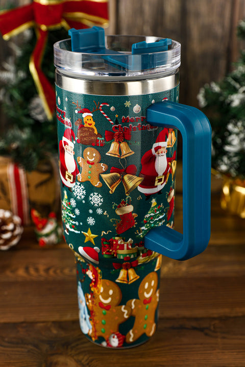 Vasos de acero inoxidable con asa y estampado navideño azul islandés 