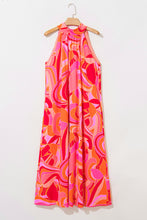 Rose Abstract Printed High Neck Knotted Nape Sleeveless Maxi Dress