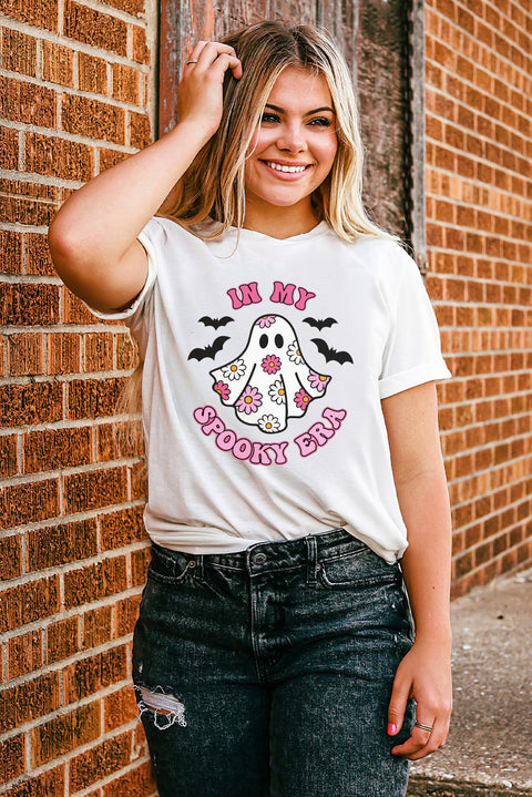 Camiseta blanca con gráfico de fantasma de Halloween EN MI ERA SPOOKY