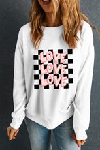 White Checkerboard LOVE Printed Round Neck Valentines Sweatshirt