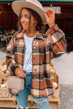 Orange Plaid Print Buttoned Shirt Jacket