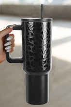 Black Polished Leopard Emboss Straw Insert Thermal Tumbler 40oz