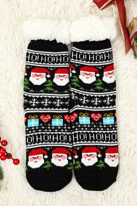 Calcetines polares navideños de Papá Noel con dibujos animados de color rojo ardiente 