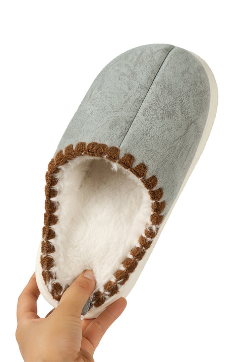 Medium Grey Thick Sole Plush Lined Home Slippers