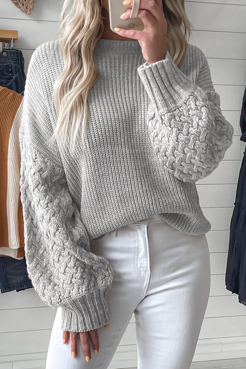 Parchment Cable Knit Sleeve Drop Shoulder Sweater