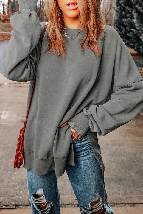 Grapefruit Orange Drop Shoulder Ribbed Trim Oversized Sweatshirt