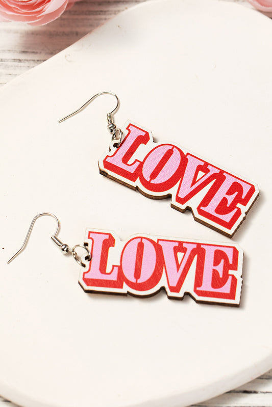 Pink Valentines Day LOVE Pendant Hook Earrings