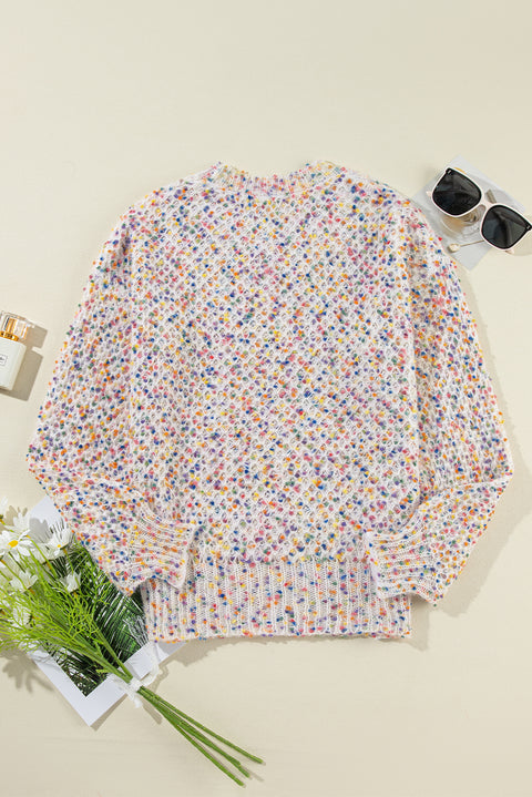 White Confetti Knit Popcorn Sweater Top