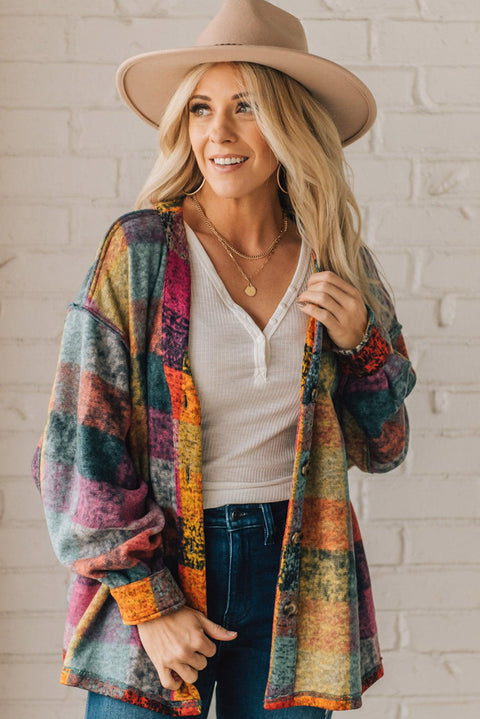 Multicolor Brushed Checked Western Buttoned Jacket