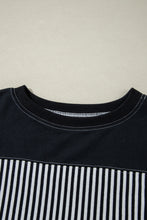 Black White Striped Patchwork 3/4 Sleeve Oversize Top