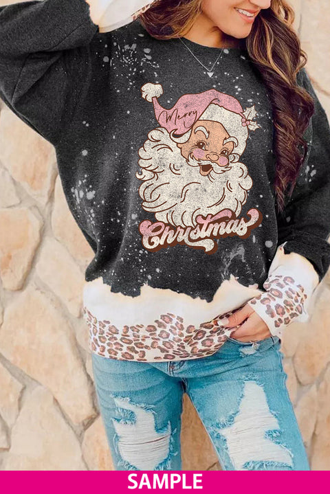 Snowy Christmas Graphic Leopard Bleached Sweatshirt