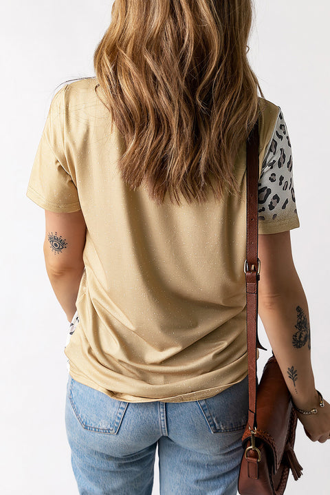 Khaki MAMA Leopard Bleached Print Crew Neck T Shirt