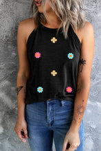 Black Sweet Floral Embroidery Casual Tank Top