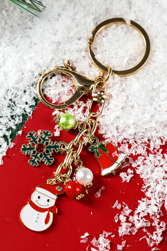 Gold Christmas Santa Claus & Snowflake Charm Keychain