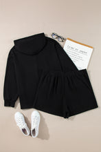 Black Textured Hoodie and Shorts Plus Size Two Piece Set