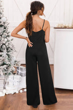 Black Lace V Neck Bodice Spaghetti Straps Wide Leg Jumpsuit