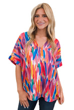 Multicolour Whimsical Feather Print V Neck Blouse