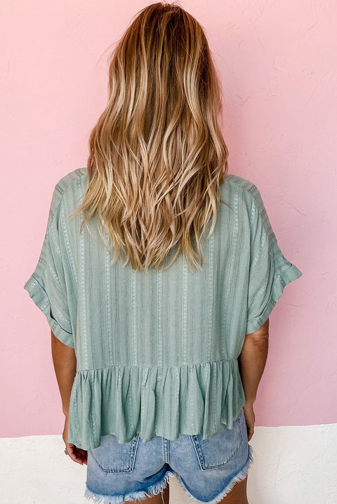 Laurel Green Textured Ruffled Hem Short Sleeve Blouse