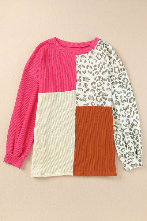 Patchwork Color Block Ribbed Long Sleeve Top