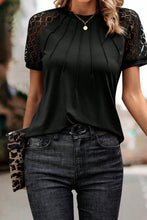 Black Seamed Detail Contrast Lace Raglan Sleeve Tee