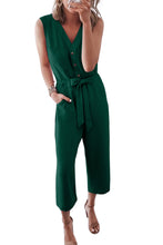 Buttoned Sleeveless Cropped Jumpsuit with Sash