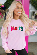 Pink Chenille Merry Graphic Christmas Sweatshirt