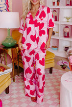 Pink Classic Heart Valentines Short Sleeve Pants Pajamas Set