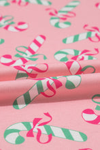 Pink Christmas Candy Cane Print Pocketed Knotted Lounge Set