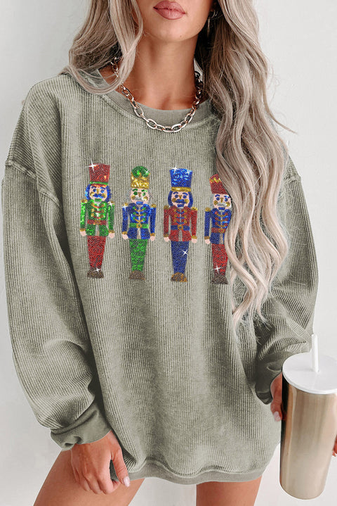 Pink Sequined Nutcracker Doll Corded Baggy Sweatshirt