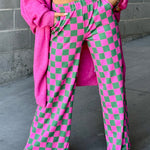 Green 2-Tone Checked Print High Waist Wide Leg Pants