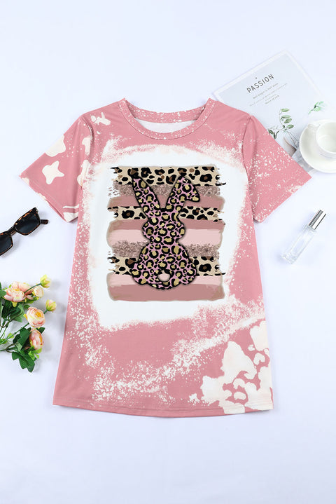 Love Always Heart Leopard Bleached Print Graphic T Shirt