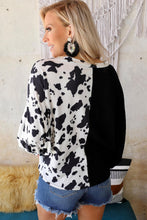 Cow Patchwork Waffle Knit Long Sleeve Top