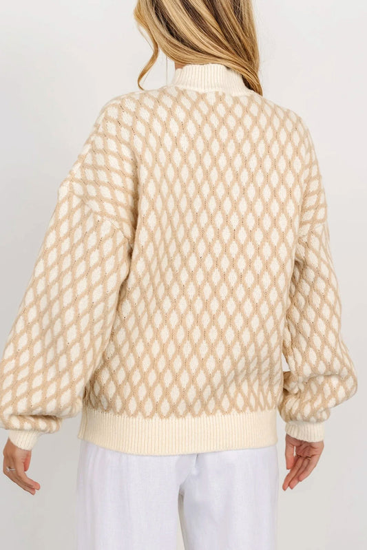 Oatmeal Diamond Knit Drop Shoulder Loose Sweater