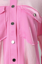 Pink Colorblock Waffle Patchwork Pocketed Shacket