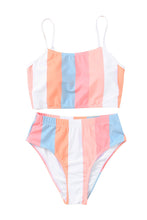 Vertical Striped High Waist Bikini Swimsuit