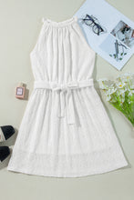 White Lace Sleeveless Knot Hollow Out Back Tied Waist Mini Dress