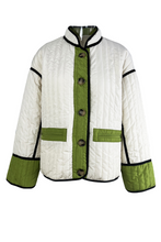 Fern Green Quilted Colorblock Button Up Puffer Coat