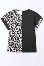 Contrast Solid Leopard Short Sleeve T-shirt Dress with Slits