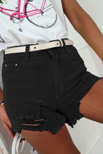 Solid Color Distressed Denim Shorts