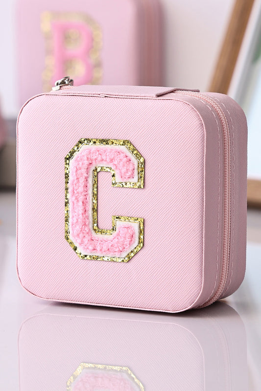 Pink Chenille C Letter Graphic Travel Jewelry Case