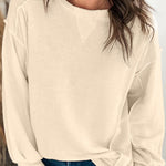 Beige Splicing Round Neck Pullover Sweatshirt