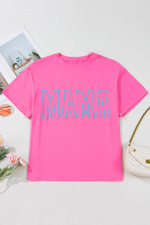 Bright Pink MAMA Letter Graphic Neon T Shirt