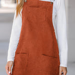 Cinnamon Solid Front Pockets Sleeveless Corduroy Overall Dress