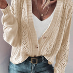 Beige Open Knit Drop Shoulder Sweater Cardigan