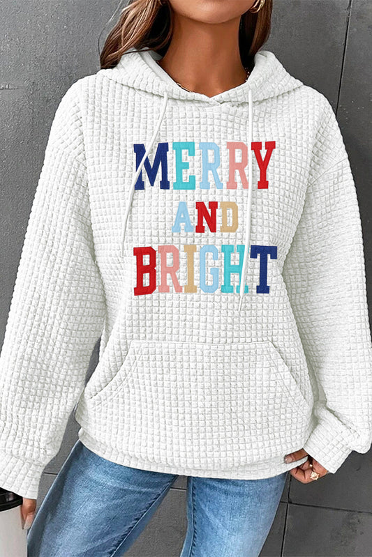 Sudadera con capucha blanca con textura de celosía MERRY AND BRIGHT