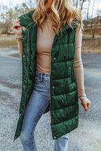 Black Hooded Long Quilted Vest Coat