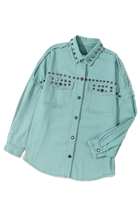 Chaqueta vaquera remachada con ribete deshilachado verde niebla 